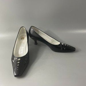 Salvatore Ferragamo Tinca Nero Calf Black Leather Heels, Size 6B